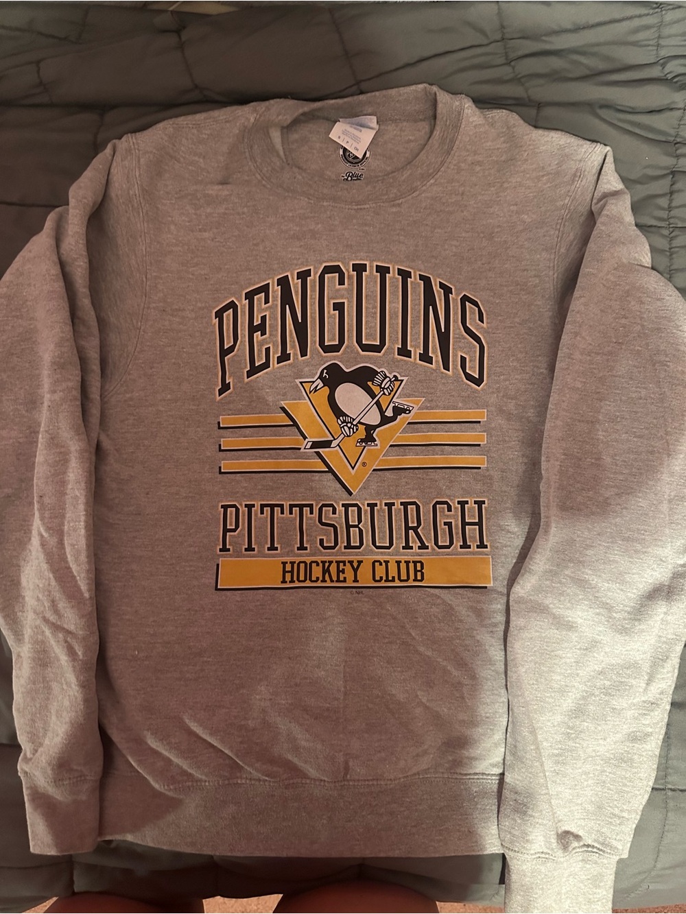 NHL Pittsburgh Penguins Gray, Yellow and Black Crewneck